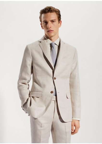%100 Keten Slim Fit Takım Elbise Ceketi