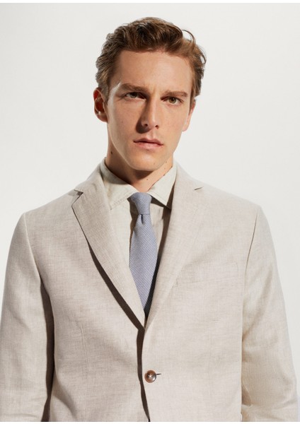 %100 Keten Slim Fit Takım Elbise Ceketi