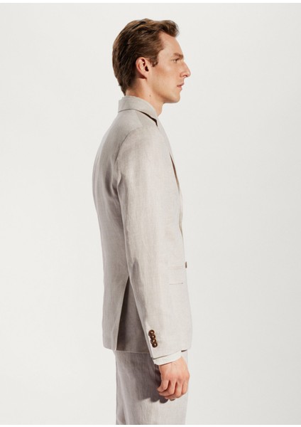 %100 Keten Slim Fit Takım Elbise Ceketi