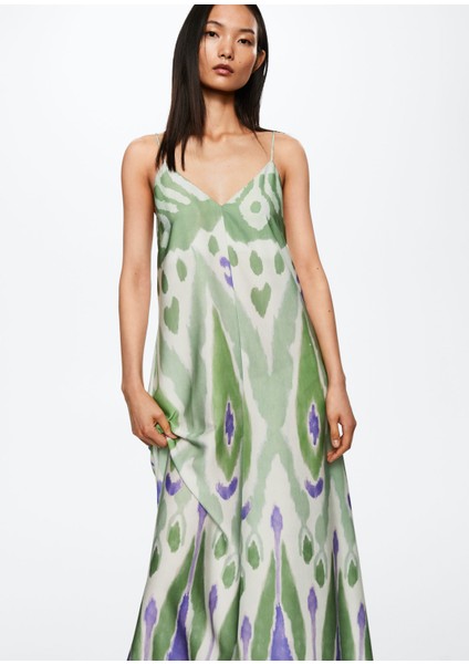 Baskılı Saten Elbise