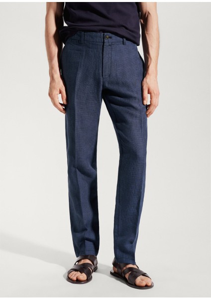 Man Slim Fit %100 Keten Pantolon