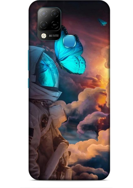 Infinix Hot 10T Kılıf Caliburn 4 Mavi Kelebek Silikon Kılıf
