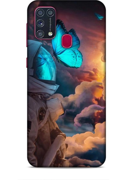 Samsung Galaxy M31 Kılıf Caliburn 4 Mavi Kelebek Silikon Kılıf