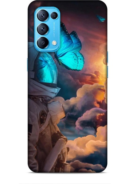Oppo Reno 5 Kılıf Caliburn 4 Mavi Kelebek Silikon Kılıf