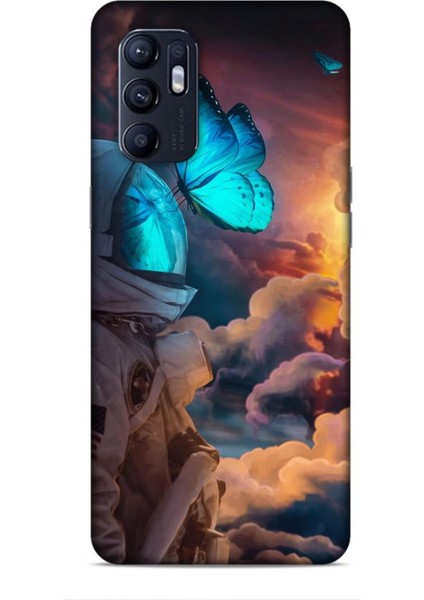 Oppo Reno 6 Kılıf Caliburn 4 Mavi Kelebek Silikon Kılıf