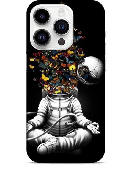 Apple iPhone 14 Pro Kılıf Caliburn 1 Astronot ve Kelebekler Telefon Kılıfı