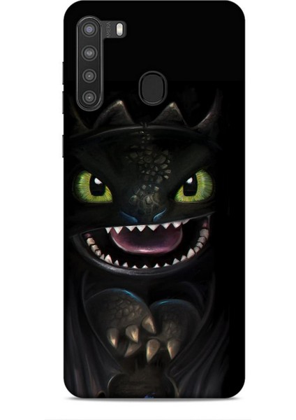 Samsung Galaxy A21 Kılıf Caliburn 30 Kara Ejderha Kenarları Şeffaf Kapak