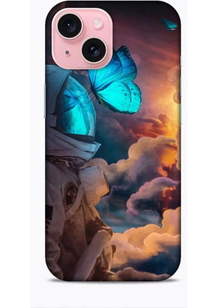 Apple iPhone 15 Kılıf Caliburn 4 Mavi Kelebek Silikon Kılıf