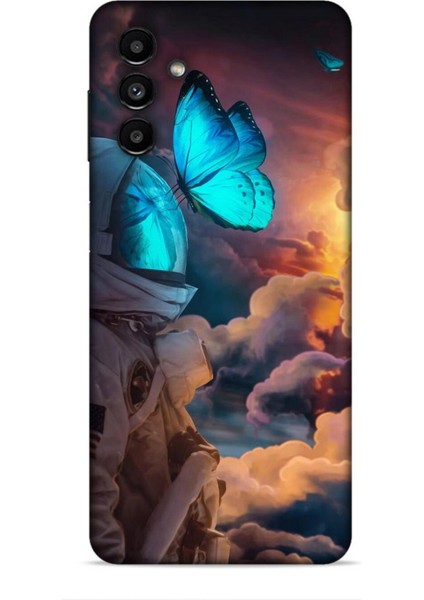 Samsung Galaxy A13 5g Kılıf Caliburn 4 Mavi Kelebek Silikon Kılıf