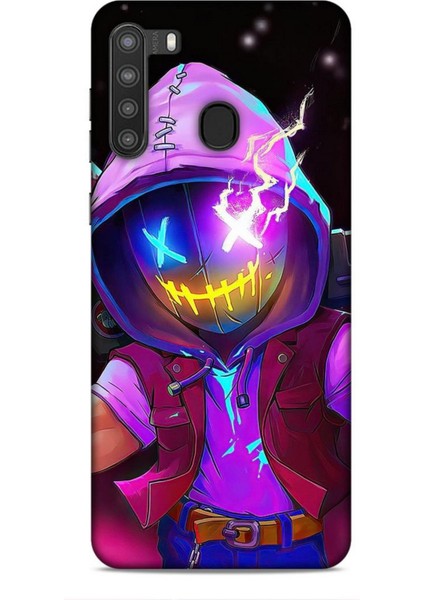 Samsung Galaxy A21 Kılıf Caliburn 19 Maskeli Pembe Tam Koruma Kılıf