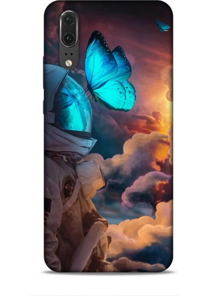 Huawei P20 Kılıf Caliburn 4 Mavi Kelebek Silikon Kılıf