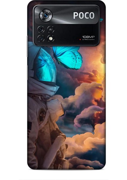 Xiaomi Poco X4 Pro 5g Kılıf Caliburn 4 Mavi Kelebek Silikon Kılıf