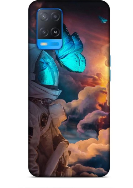 Oppo A54 Kılıf Caliburn 4 Mavi Kelebek Silikon Kılıf