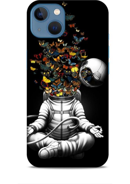 Apple iPhone 13 Kılıf Caliburn 1 Astronot ve Kelebekler Telefon Kılıfı