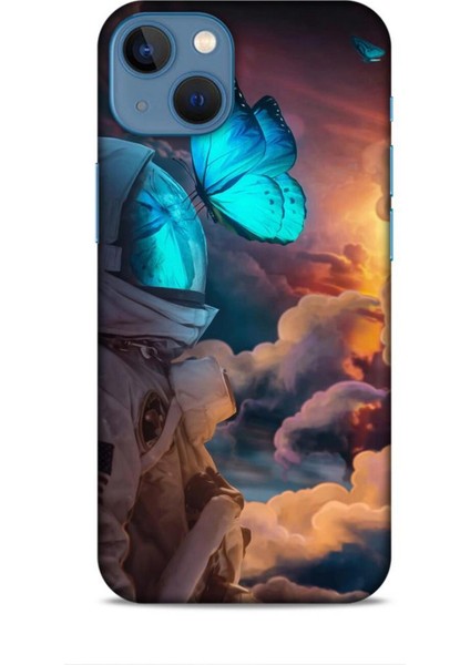 Apple iPhone 13 Mini Kılıf Caliburn 4 Mavi Kelebek Silikon Kılıf