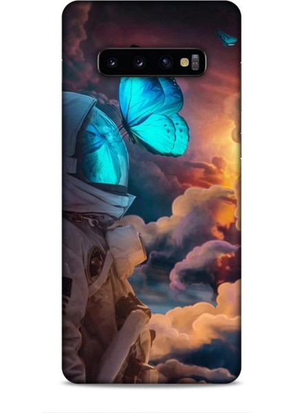 Samsung Galaxy S10 Plus Kılıf Caliburn 4 Mavi Kelebek Silikon Kılıf