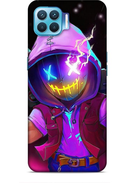 Oppo Reno 4 Lite Kılıf Caliburn 19 Maskeli Pembe Tam Koruma Kılıf