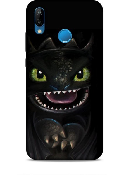 Huawei P20 Lite Kılıf Caliburn 30 Kara Ejderha Kenarları Şeffaf Kapak