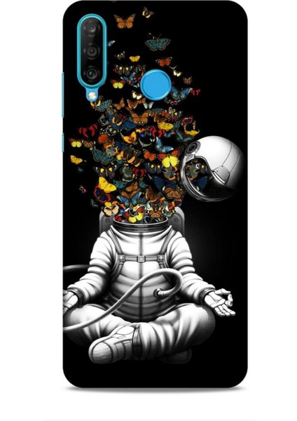 Huawei P30 Lite Kılıf Caliburn 1 Astronot ve Kelebekler Telefon Kılıfı