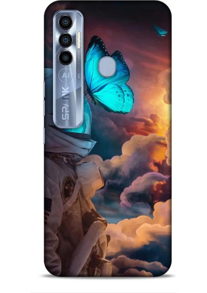 Tecno Spark 7 Pro Kılıf Caliburn 4 Mavi Kelebek Silikon Kılıf