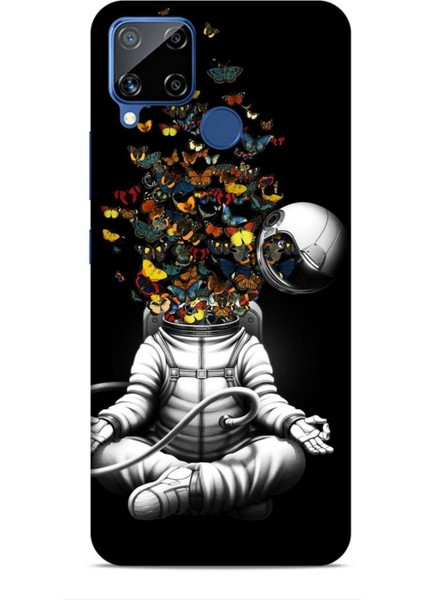 Realme C15 Kılıf Caliburn 1 Astronot ve Kelebekler Telefon Kılıfı