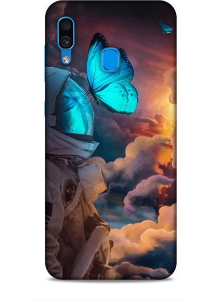 Samsung Galaxy A30 Kılıf Caliburn 4 Mavi Kelebek Silikon Kılıf