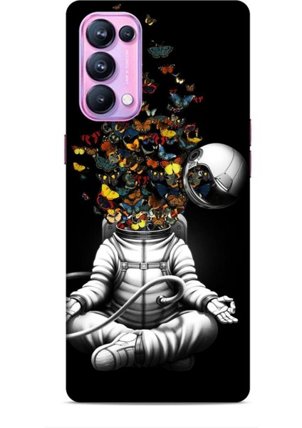 Oppo Reno 5 Pro Kılıf Caliburn 1 Astronot ve Kelebekler Telefon Kılıfı