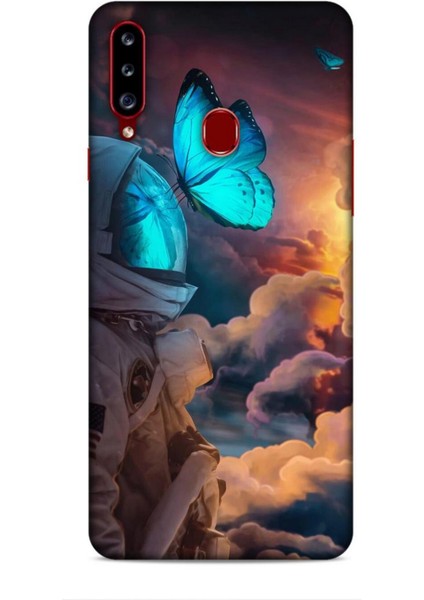 Samsung Galaxy A20S Kılıf Caliburn 4 Mavi Kelebek Silikon Kılıf