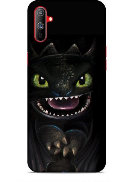 Realme C3 Kılıf Caliburn 30 Kara Ejderha Kenarları Şeffaf Kapak