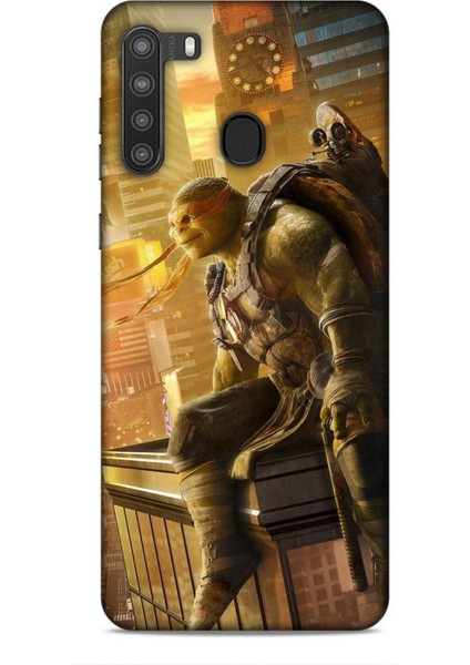 Samsung Galaxy A21 Kılıf Caliburn 10 Michelengelo Ninja Kablumbağalar Full Hd Kılıf