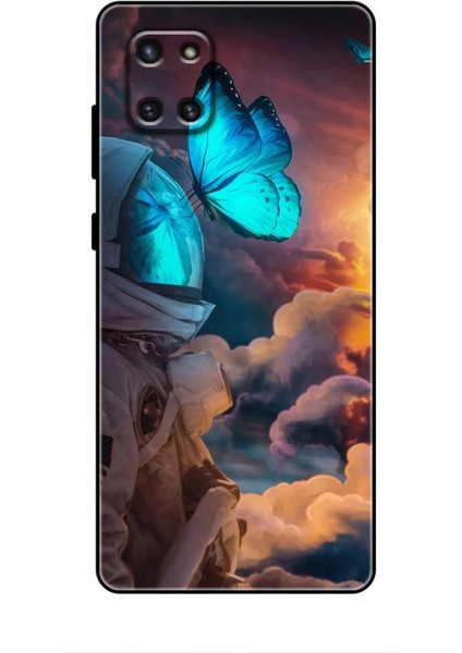 Samsung Galaxy A81 Kılıf Caliburn 4 Mavi Kelebek Silikon Kılıf