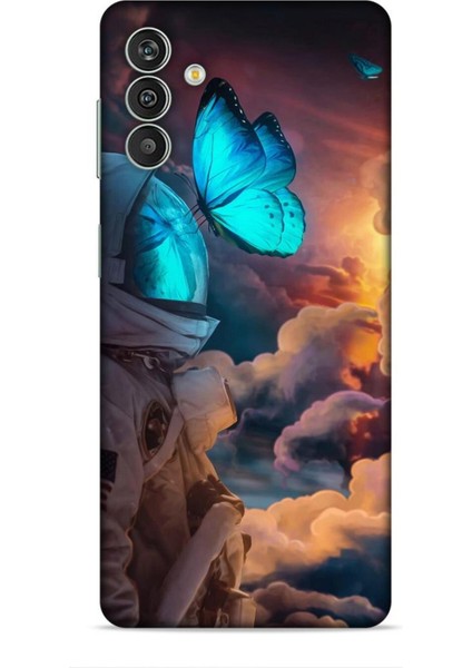 Samsung Galaxy M13 Kılıf Caliburn 4 Mavi Kelebek Silikon Kılıf