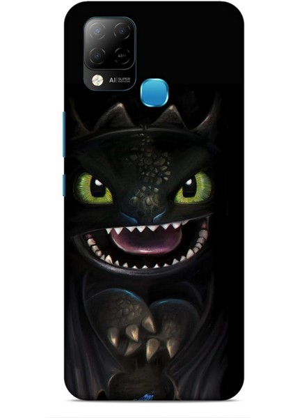 Infinix Hot 10T Kılıf Caliburn 30 Kara Ejderha Kenarları Şeffaf Kapak