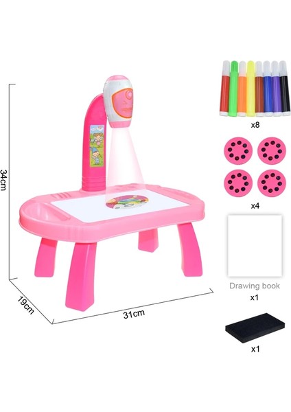 B Pembe ile Kutu Stili Çocuk LED Projektör Sanat Çizim Masa Oyuncaklar Çocuklar Boyama Kurulu Masa Sanat El Sanatları Eğitim Öğrenme Boya Araçları Oyuncak Kız Için (Yurt Dışından)