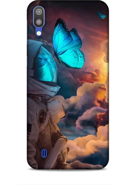 Samsung Galaxy M10 Kılıf Caliburn 4 Mavi Kelebek Silikon Kılıf