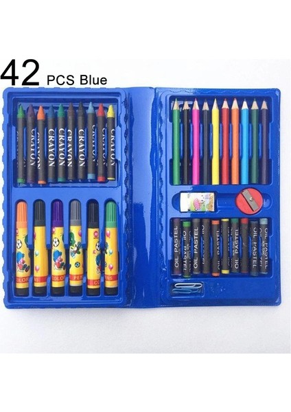42 Adet Mavi Stil Ldren Sanat Boyama Seti Suluboya Kalem Mum Boya Su Kalem Çizim Tahtası Doodle Malzemeleri Çocuklar Eğitici Oyuncaklar Hediye (Yurt Dışından)