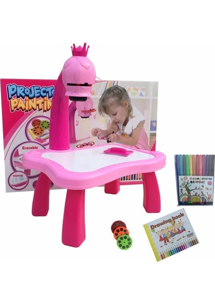6776PEMBE Stil Çocuk Akıllı Projeksiyon Boyama Makinesi Aydınlanma Erken Eğitim Çizim Tahtası Tablosu (Yurt Dışından)