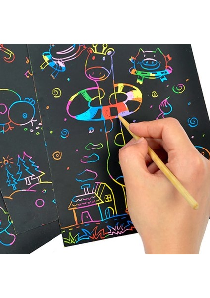 4 Adet Şablon Stili Dıy Sihirli Gökkuşağı Renk Scratch Sanat Kağıt Kartı Graffiti Stencil ile Set Çizim Tahtası Sopa Sanat Boyama Eğitici Oyuncaklar Hediyeler (Yurt Dışından)