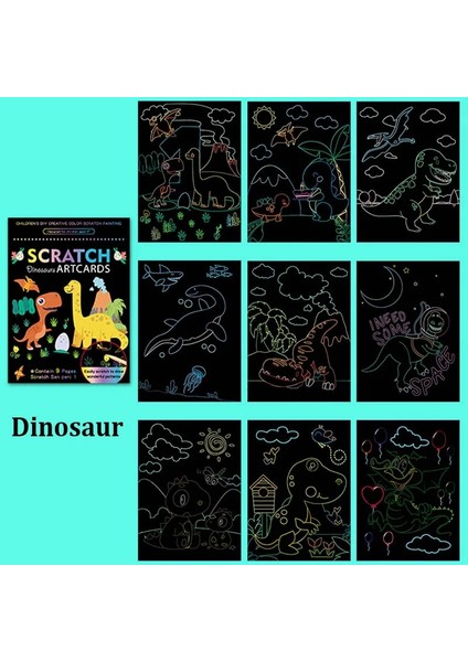 Dinozor Tarzı 1 Takım Sihirli Renk Gökkuşağı Dinozor Karikatür Scratch Sanat Boyama Kağıt Kartı Kiti Çizim Sopa Çocuklar Dıy Çizim Oyuncaklar Yjn (Yurt Dışından)