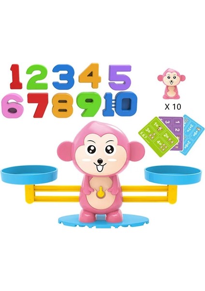 Pembe Maymun--3 Kart Stili Mini Zeki Maymun Denge Ölçeği Çocuklar Montessori Matematik Oyuncak Dijital Numara Tahta Oyunu Eğitici Öğrenme Oyuncaklar Öğretim Malzemesi (Yurt Dışından)