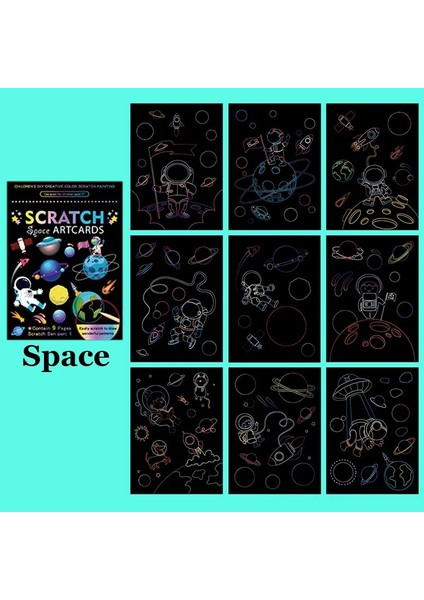 Uzay Stili 1 Takım Sihirli Renk Gökkuşağı Dinozor Karikatür Scratch Sanat Boyama Kağıt Kartı Kiti Çizim Sopa Çocuklar Dıy Çizim Oyuncaklar Yjn (Yurt Dışından)