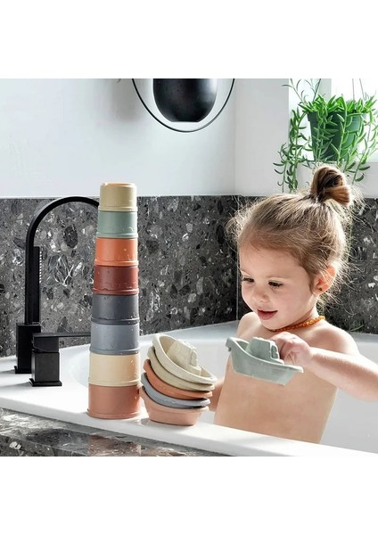 6 Adet G Tarzı Bebek Istifleme Fincan Oyuncak Katlanır Tekne Şekli Kule Banyo Duş Plaj Oyuncak Oyun Su Kiti Eğitici Oyuncaklar Bebek Hediye Için (Yurt Dışından)
