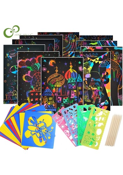 10-16K4HTC1WHC Stili Sihirli Renk Gökkuşağı Scratch Sanat Kağıt Kartı Set Graffiti Stencil ile Çizim Sopa Dıy Sanat Boyama Oyuncak Çocuklar Için Gyh (Yurt Dışından)