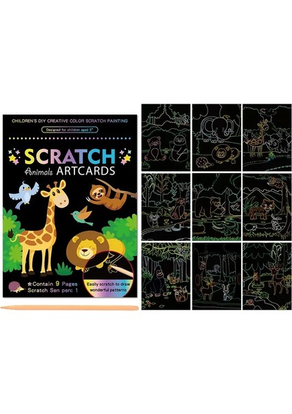 Hayvanat Bahçesi Stili Sihirli Gökkuşağı Renk Scratch Sanat Boyama Kağıt Kartı Kiti Karikatür Dinozor Çizim Tahtası Çocuklar Dıy Eğitici Oyuncaklar Montessori Oyuncaklar (Yurt Dışından)