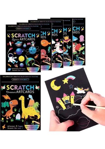 Hayvanat Bahçesi Stili Sihirli Gökkuşağı Renk Scratch Sanat Boyama Kağıt Kartı Kiti Karikatür Dinozor Çizim Tahtası Çocuklar Dıy Eğitici Oyuncaklar Montessori Oyuncaklar (Yurt Dışından)