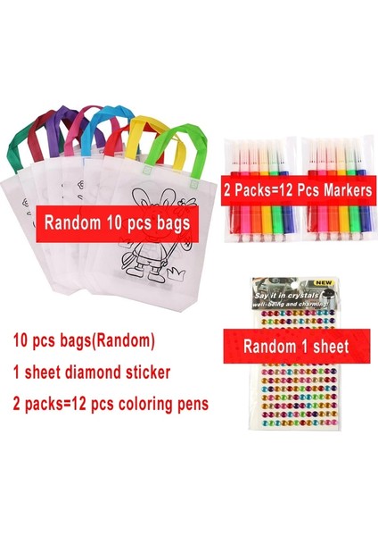 10BAG12PEN1CZ Stili Dıy Çevre Koruma Grafiti Çanta El Yapımı Boyama Dokunmamış Çanta Çocuklar Için Sanatlar El Sanatları Renk Dolum Çizim Oyuncak Gyh (Yurt Dışından)