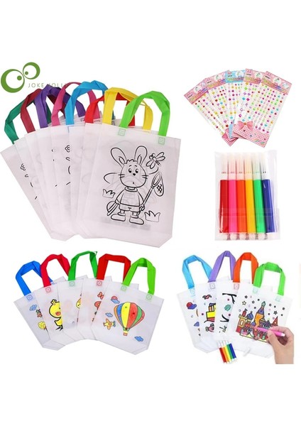 10BAG12PEN1CZ Stili Dıy Çevre Koruma Grafiti Çanta El Yapımı Boyama Dokunmamış Çanta Çocuklar Için Sanatlar El Sanatları Renk Dolum Çizim Oyuncak Gyh (Yurt Dışından)