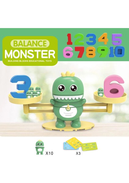 Dinozor - 3 Kart Stili Mini Zeki Maymun Denge Ölçeği Çocuklar Montessori Matematik Oyuncak Dijital Numara Tahta Oyunu Eğitici Öğrenme Oyuncaklar Öğretim Malzemesi (Yurt Dışından)
