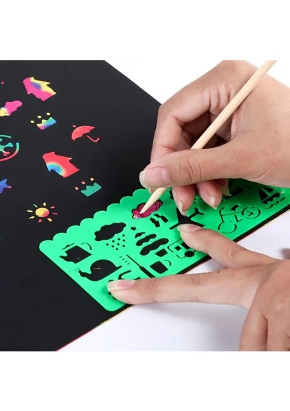 10 Adet 16K Ggh Tarzı Sihirli Renk Gökkuşağı Scratch Sanat Kağıt Kartı Set Graffiti Stencil ile Çizim Sopa Dıy Sanat Boyama Oyuncak Çocuklar Hediye Gyh (Yurt Dışından)