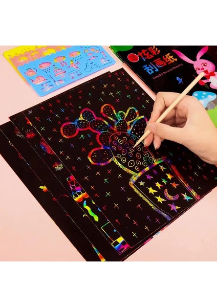 22RULER3PEN1GLUE1SMS Stili Sihirli Renk Gökkuşağı Scratch Sanat Kağıt Kartı Set Graffiti Stencil ile Çizim Sopa Dıy Sanat Boyama Oyuncak Çocuklar Hediye Gyh (Yurt Dışından)